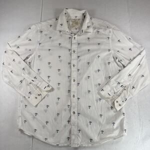 Tasso Elba Island Shirt Mens L White Palm Tree Hawaiian Casual Button Up